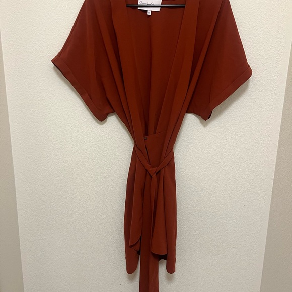 Rust Red Kimono Style Wrap Dress - Picture 2 of 6